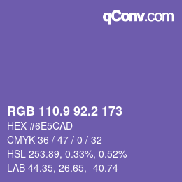 カラーコード: RGB 110.9 92.2 173 | qconv.com
