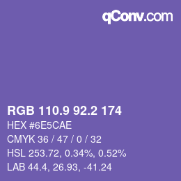 カラーコード: RGB 110.9 92.2 174 | qconv.com