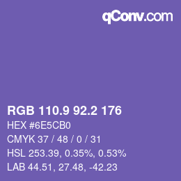 カラーコード: RGB 110.9 92.2 176 | qconv.com