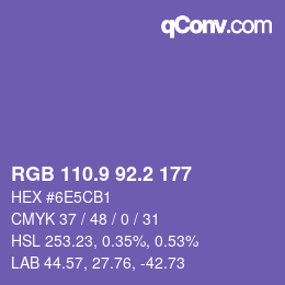 カラーコード: RGB 110.9 92.2 177 | qconv.com