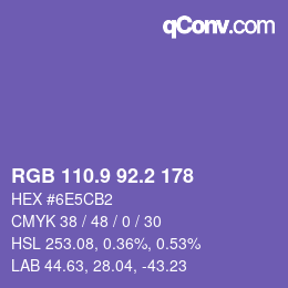カラーコード: RGB 110.9 92.2 178 | qconv.com