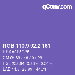 カラーコード: RGB 110.9 92.2 181 | qconv.com