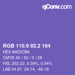カラーコード: RGB 110.9 92.2 184 | qconv.com