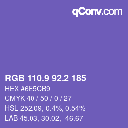 カラーコード: RGB 110.9 92.2 185 | qconv.com