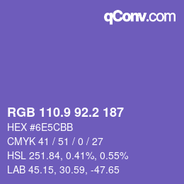 カラーコード: RGB 110.9 92.2 187 | qconv.com