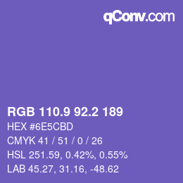 カラーコード: RGB 110.9 92.2 189 | qconv.com