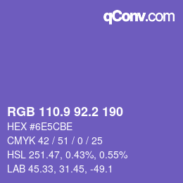カラーコード: RGB 110.9 92.2 190 | qconv.com