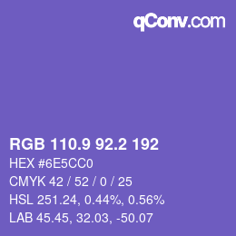 カラーコード: RGB 110.9 92.2 192 | qconv.com