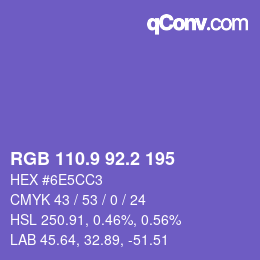 カラーコード: RGB 110.9 92.2 195 | qconv.com