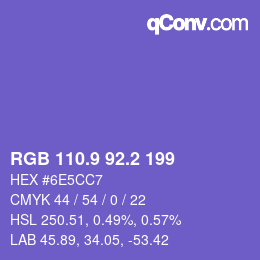 カラーコード: RGB 110.9 92.2 199 | qconv.com