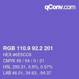 カラーコード: RGB 110.9 92.2 201 | qconv.com