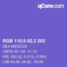 カラーコード: RGB 110.9 92.2 202 | qconv.com