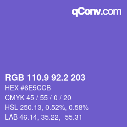 カラーコード: RGB 110.9 92.2 203 | qconv.com