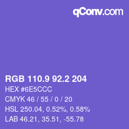 カラーコード: RGB 110.9 92.2 204 | qconv.com
