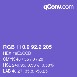 カラーコード: RGB 110.9 92.2 205 | qconv.com