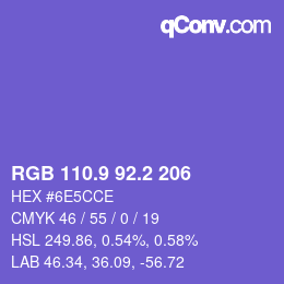カラーコード: RGB 110.9 92.2 206 | qconv.com
