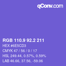 カラーコード: RGB 110.9 92.2 211 | qconv.com
