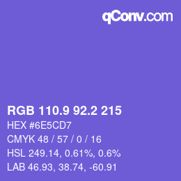 カラーコード: RGB 110.9 92.2 215 | qconv.com