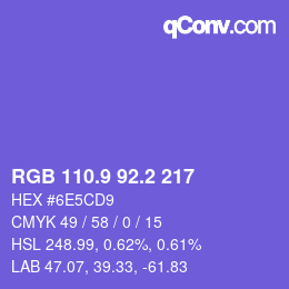 カラーコード: RGB 110.9 92.2 217 | qconv.com
