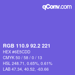 カラーコード: RGB 110.9 92.2 221 | qconv.com