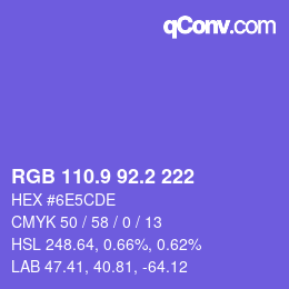 カラーコード: RGB 110.9 92.2 222 | qconv.com