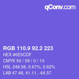 カラーコード: RGB 110.9 92.2 223 | qconv.com
