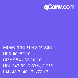 カラーコード: RGB 110.9 92.2 240 | qconv.com