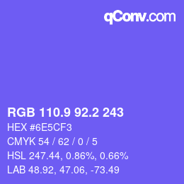 カラーコード: RGB 110.9 92.2 243 | qconv.com