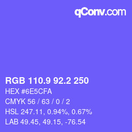 カラーコード: RGB 110.9 92.2 250 | qconv.com