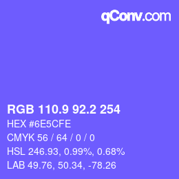 カラーコード: RGB 110.9 92.2 254 | qconv.com