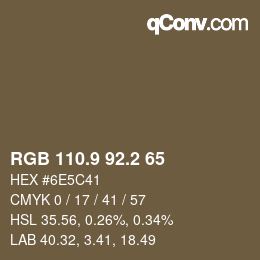 カラーコード: RGB 110.9 92.2 65 | qconv.com