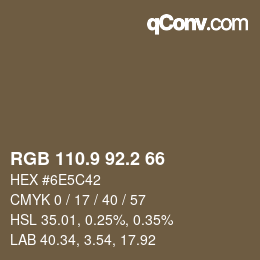 Farbcode: RGB 110.9 92.2 66 | qconv.com