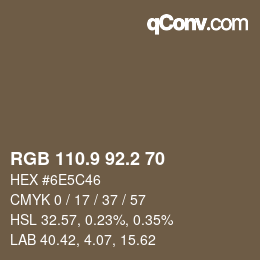Color code: RGB 110.9 92.2 70 | qconv.com