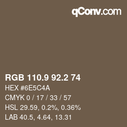 Color code: RGB 110.9 92.2 74 | qconv.com