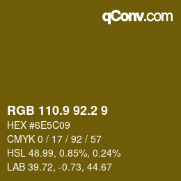 Código de color: RGB 110.9 92.2 9 | qconv.com