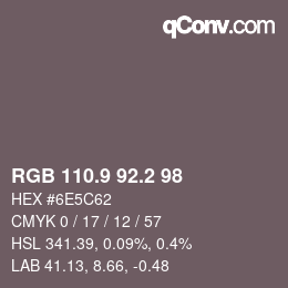 Farbcode: RGB 110.9 92.2 98 | qconv.com