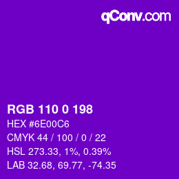 カラーコード: RGB 110 0 198 | qconv.com