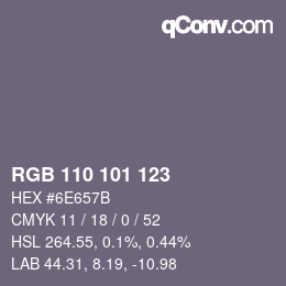 颜色代码: RGB 110 101 123 | qconv.com