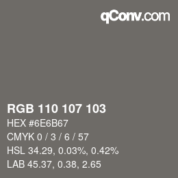 Color code: RGB 110 107 103 | qconv.com