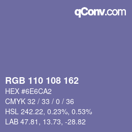 Color code: RGB 110 108 162 | qconv.com