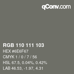 Color code: RGB 110 111 103 | qconv.com