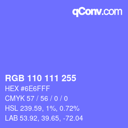 Color code: RGB 110 111 255 | qconv.com