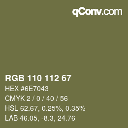 Color code: RGB 110 112 67 | qconv.com