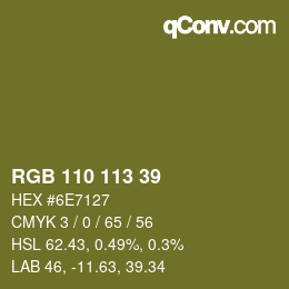 Color code: RGB 110 113 39 | qconv.com