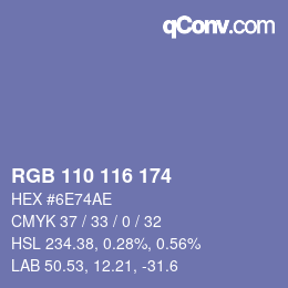 Color code: RGB 110 116 174 | qconv.com