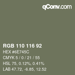 颜色代码: RGB 110 116 92 | qconv.com