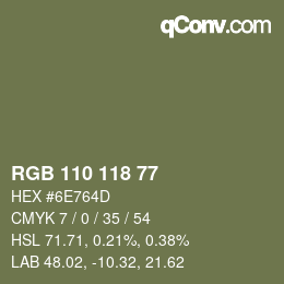 Color code: RGB 110 118 77 | qconv.com