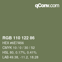 Color code: RGB 110 122 86 | qconv.com