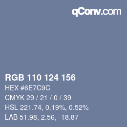 颜色代码: RGB 110 124 156 | qconv.com