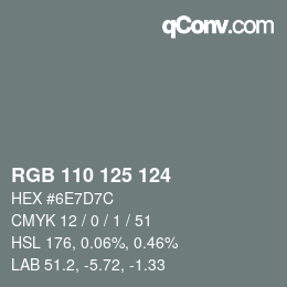 Farbcode: RGB 110 125 124 | qconv.com